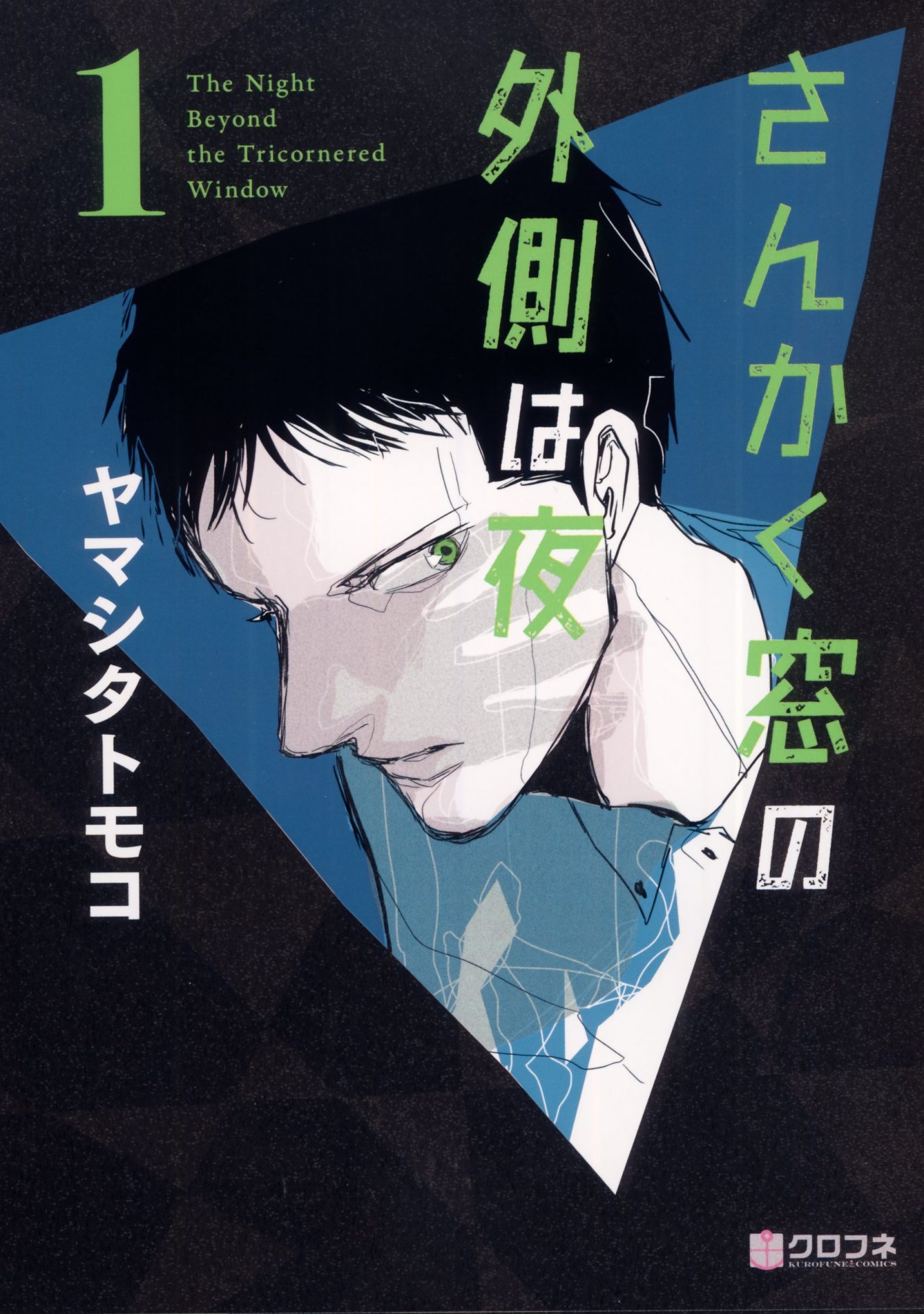 Outside the triangular window is night