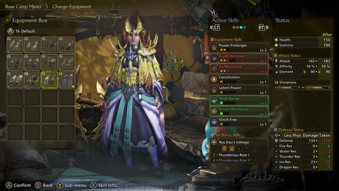 The armour equipment menu in Monster Hunter Wilds.