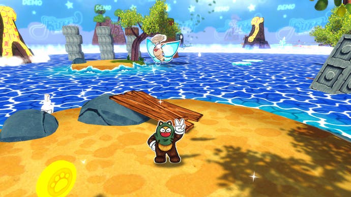 Ruffy and the Riverside screenshot showing Ruffy character in a tropical environment with islands and a bright blue sea