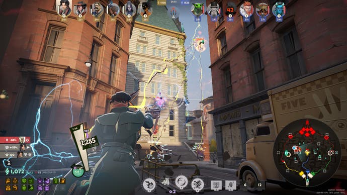 A player zaps an enemy up in the air in Deadlock.