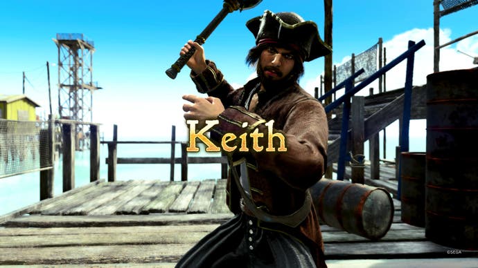 Like a Dragon: Pirate Yakuza in Hawaii screenshot showing a baton-wielding pirate captain called Keith