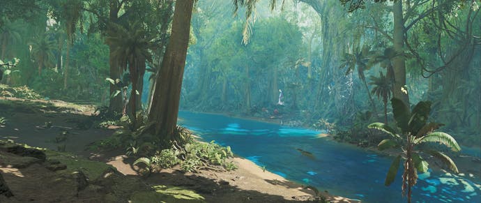 Monster Hunter Wilds screenshot of vibrant tropical forest