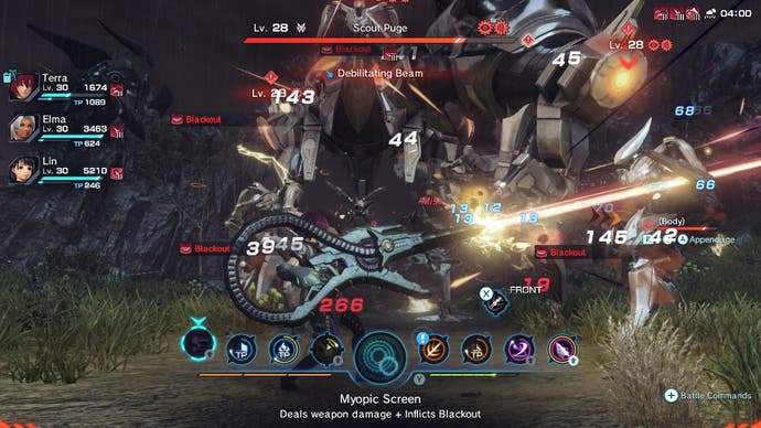 A large monster battle in Xenoblade Chronicles X: Definitive Edition.