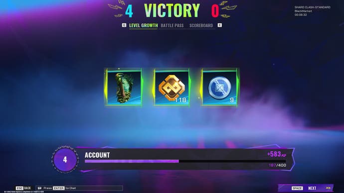 The rewards screen for a victorious match in Fragpunk.