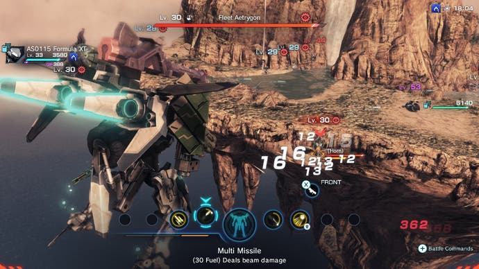 A mech battles a small monster in a desert in Xenoblade Chronicles X: Definitive Edition.