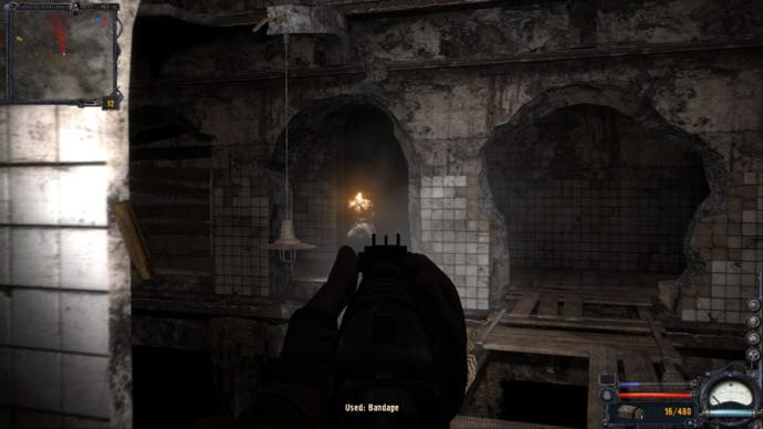 A shootout in a dark tunnel in Stalker: Clear Sky.