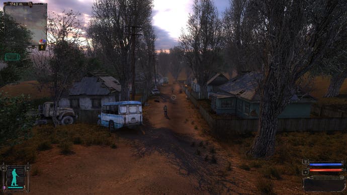 A town scene in Stalker: Shadow of Chernobyl.