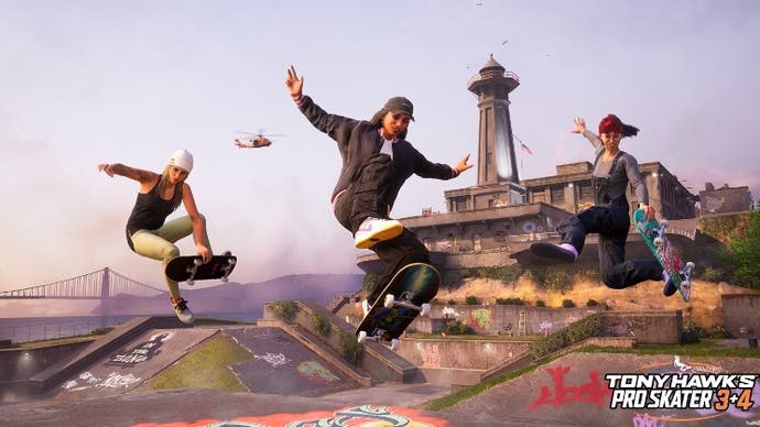 Tony Hawks Pro Skater 3 and 4 image showing three female skaters performing tricks