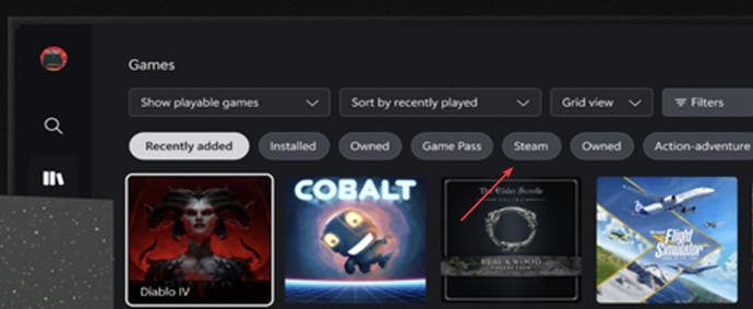 Zoomed in image showing the Steam label on the mock Xbox UI