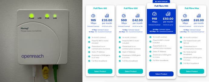 left: 2.5-gig ONT. right: broadband plans.