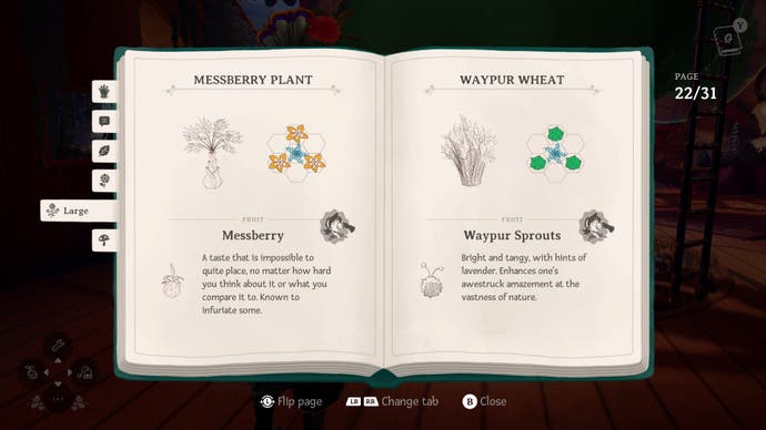 Wanderstop screenshot showing plant formations for small hybrids in your guide book