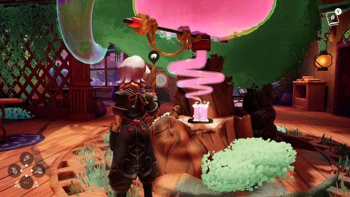 Wanderstop screenshot showing Alta pouring tea from the swirly spout