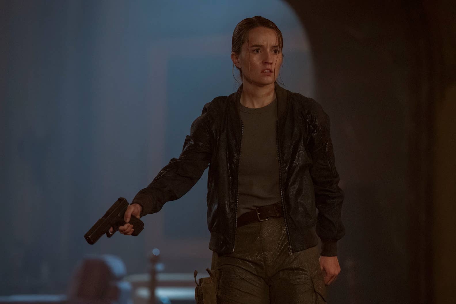Abby in TLOU season two finale points a gun towards Tommy (not in image)