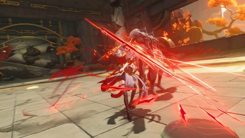 A fierce battle scene unfolds with the character