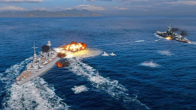 A realistic naval battle unfolds